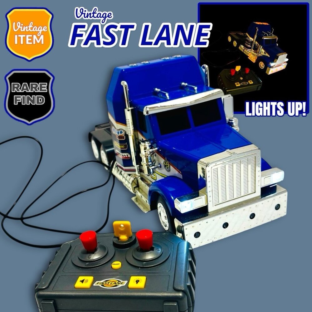 Vintage Fast Lane Toys R Us Lights & Sounds RC Wired Big Rig Truck Toy Hauler.
